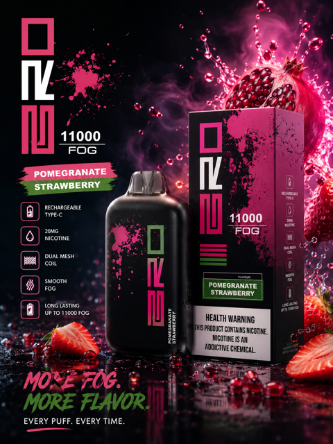 پاد یکبار مصرف برو فاگ ۱۱۰۰۰ پاف انار توتفرنگی | Bro Fog 11000 Puff