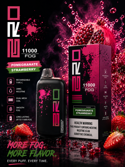 پاد یکبار مصرف برو فاگ ۱۱۰۰۰ پاف انار توت فرنگی | Bro Fog 11000 Puff