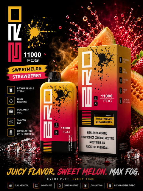 پاد یکبار مصرف برو فاگ ۱۱۰۰۰ پاف طالبی توت‌فرنگی | Bro Fog 11000 Puff