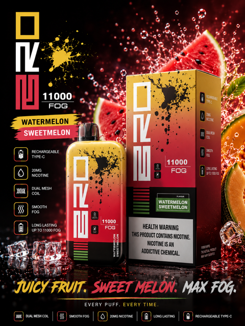 پاد یکبار مصرف برو فاگ ۱۱۰۰۰ پاف هندوانه و طالبی| Bro Fog 11000 Puff