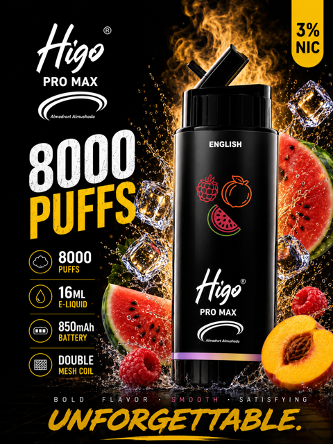 پاد یکبار مصرف هیگو پرومکس 8000 انگلیسی(میوه خنک)|Higo pro max english 8000