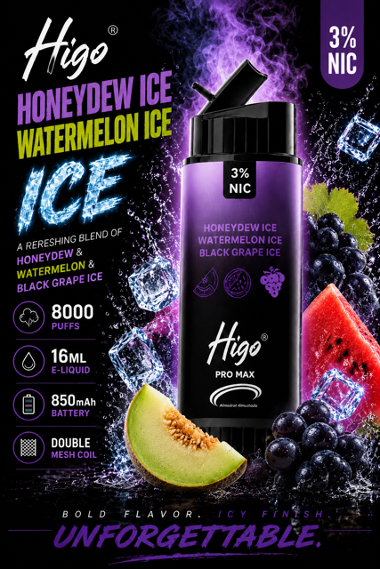 پاد یکبار مصرف هیگو پرومکس 8000خربزه عسلی هندوانه انگور یخ | Higo pro max 8000