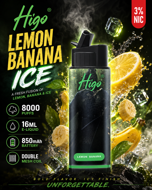 پاد یکبار مصرف هیگو پرومکس 8000 لیمو موز یخ| Higo pro max LEMON BANANA ICE 8000