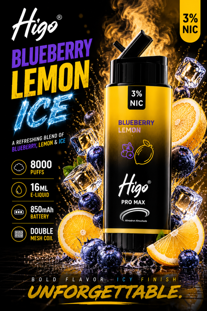 پاد یکبار مصرف هیگو پرومکس 8000 بلو بری لیمو یخ|  Higo pro max 8000 BLUE BERRY lEMON ICE
