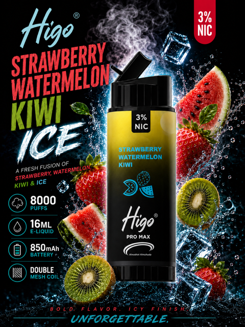 پاد یکبار مصرف هیگو پرومکس 8000 توت فرنگی هندوانه کیوی| Higo pro max 8000 STRAWBERRY WATERMELON KIWI