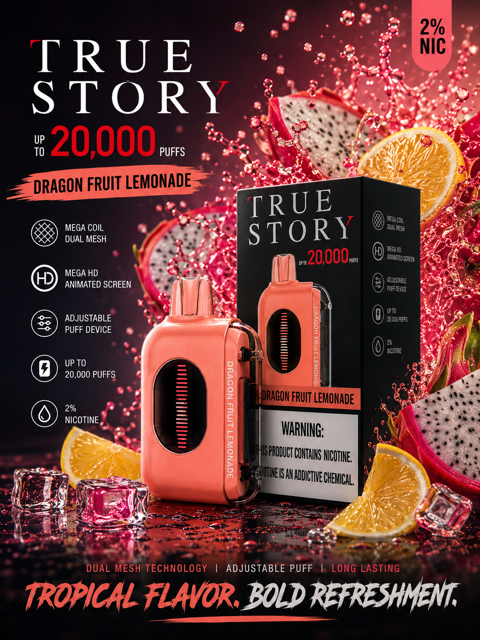 پاد یکبار مصرف ترو استوری20,000 دراگون فروت لیموناد| TRUESTORY 20,000 DRAGONFRUIT LEMONADE